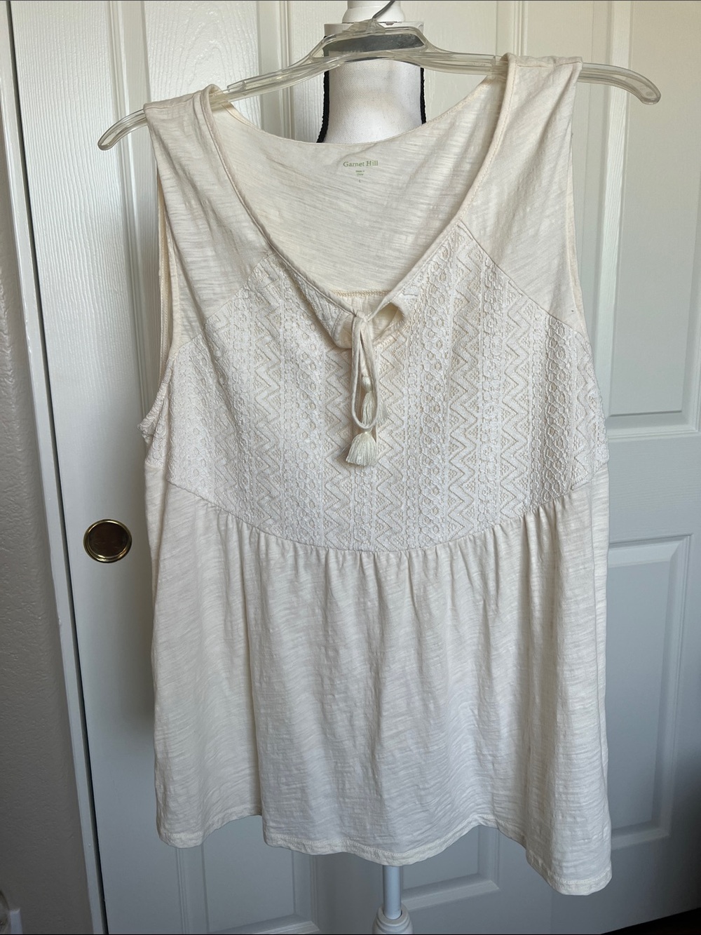 Garnet Hill Cream Lace-Yoke Tie-Front Tank